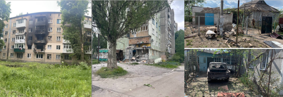 Beschädigte Gebäude in Avdiivka und Mykolaiv, Ukraine